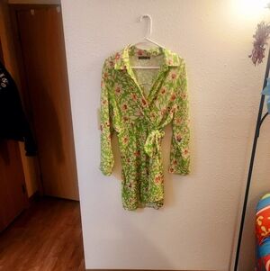NWOT Sz 14 BoohooFloral Green Faux Wrap Dress